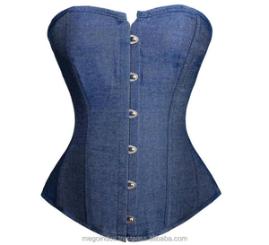 Denim Buste Corset pour Femmes Grande Taille Sexy Brodé Cowboy Corsets Bustiers Tops Bleu Gothique Lingerie Tous Les Jours Minceur - Product Image 1