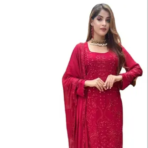 महिलाओं के लिए रॉयल लाल रंग का वेडिंग वियर कढ़ाई वर्क सलवार सूट पाकिस्तानी और भारतीय स्टाइलिश