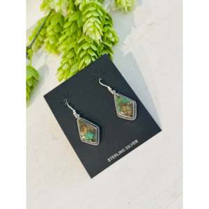Southwest Handmade Royston Turquoise & Sterling <b>Silver</b> Drop <b>Earrings</b> Geometric <b>Dangle</b> Design - Product Image 3