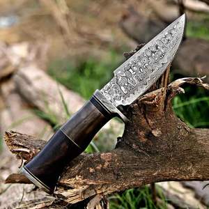 Cuchillo de Caza de Acero de Damasco de Hoja Fija de Grado Industrial de Alta Calidad, con Mango de Madera de Cuerno de Búfalo, OEM - Product Image 4