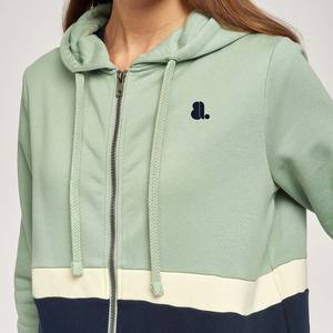 Ensemble de survêtement zippé personnalisé 100% coton de meilleure qualité pour femmes avec bloc de couleurs respirant hiver Streetwear sweatsuit logo à l'avant - Product Image 3