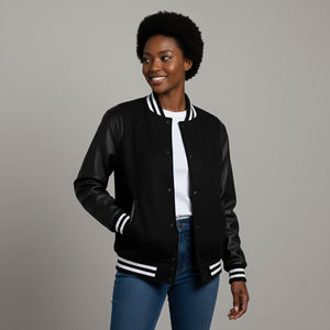 Chaqueta Universitaria de Cuero con Bloques de Color Hecha a Medida OEM/ODM, Cuerpo 100% Lana, Estilo Hip Hop, Chaqueta de Béisbol para Mujer - Product Image 5