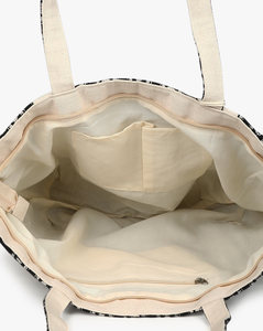 Sac fourre-tout bohème en toile écologique à panneaux avec fermeture éclair, broderies et pompons pour femme, idéal pour la plage et le shopping - Product Image 2