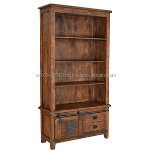 Mango <b>Wood</b> Simple <b>Dark</b> Brown <b>Bookshelf</b> Cabinet Shelves with Small Drawers for Bedroom Office Living Room Study Room - Product Image 1