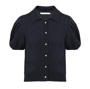 Nueva moda Primavera Verano nueva camisa de punto de color sólido para mujer Blusa con manga abullonada suelta manga corta tops transpirables - Product Image 5