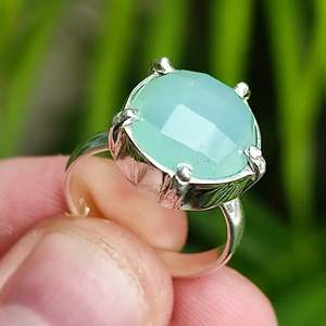 Navya <b>Craft</b> Handmade 925 Sterling Silver March Birthstone <b>Ring</b> Boho Style Chalcedony Silver Jewelry Custom US Size <b>Ring</b> - Product Image 4