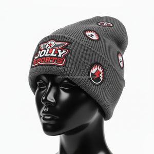 Gorro elegante para mujer 320 GSM Rib Knit tela acrílica gruesa gris cálido logotipo personalizado bordado insignia gorra Jacquard gorros gorra - Product Image 4