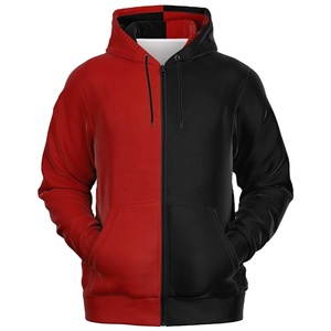 Sudadera con capucha de color dividido con estilo personalizado OEM, diseño rojo/negro con cremallera frontal y bolsillos, sudaderas con forro de moda - Product Image 3