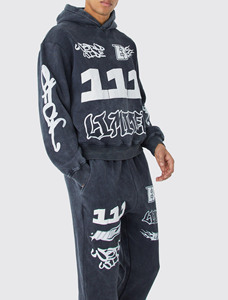 Top Trendy Men Conjunto de chándal de gran tamaño Soft Loungewear Sudadera con capucha y joggers holgados con ropa de calle para hombres - Product Image 5