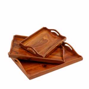 Plateau de service rectangulaire grand format en bois d'acacia, style Art Déco, multifonctionnel, écologique, pour dîner, collations et aliments, avec poignées - Product Image 6