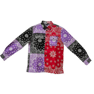 Chemise à manches longues pour homme de haute qualité, personnalisée, d'été, grande taille, imprimé bandana multicolore, décontractée, à bas prix - Product Image 1