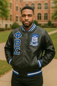 Veste universitaire en cuir Phi Beta Sigma personnalisée faite sur commande Fraternité Letterman avec des options de personnalisation de lettres grecques - Product Image 2