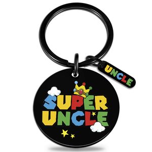 Porte-clés en métal Super Oncle, dessin animé, alliage de zinc rond, impression numérique, tendance mode, cadeau d'anniversaire - Product Image 1