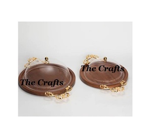 Bandeja de postre pulida en oro y Metal de la mejor calidad con cubierta acrílica y asas de diseñador, bandeja para servir comida de hotel - Product Image 3