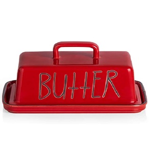 Vente chaude Vaisselle Petit Déjeuner Beurre Serveur et Plateau Pour Ustensiles De Cuisine Beurre Plat Rouge En Acier Inoxydable Fromage et Beurre Gardien - Product Image 1