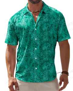 Camisa de playa de manga corta de algodón 100% informal para hombre, estampado 3D de plantas tropicales, estilo de moda transpirable - Product Image 1