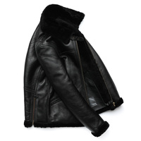 Chaqueta de Cuero para Hombre, Estilo Bomber, Negra, de Lona Auténtica con Acabado Desgastado, Cuello Alto, Forro de Poliéster, Abrigo de Invierno