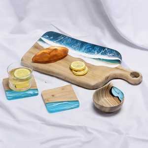 Planche à découper vintage Planche à découper en bois et en résine Planche à légumes/fromage lavable au lave-vaisselle Blocs de logo en bois Emballage d'une seule pièce - Product Image 6