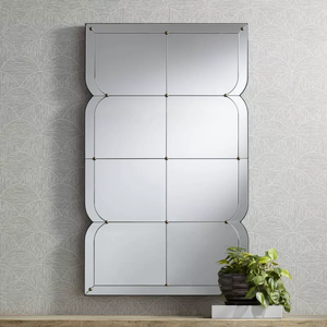 Miroir mural Art Déco avec <span class=keywords><strong>cadre</strong></span> noir et rosace en <span class=keywords><strong>verre</strong></span> biseauté à 8 panneaux pour décoration intérieure moderne et glamour - Product Image 1