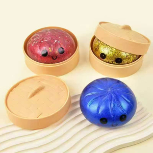 Cute Glitter Squishy Bun Fidget Toy Soft <b>Squeeze</b> Stress Relief <b>Ball</b> with Steamer Box Office Desk Toy for Adults Anxiety Relief - Product Image 2