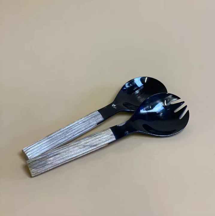 Salad Server Horn Spoon With Brown Resin handle Flatware Spoon and Fork Kitchen And Home Spoon Handmade