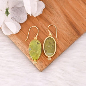Handmade Brass Yellow Gold Plated <b>Green</b> Opal Stone <b>Earrings</b> For Daily Outfits Trendy Brass Drop <b>Earrings</b> For Special Events Wear - Product Image 4