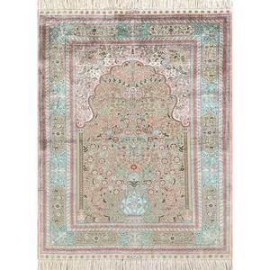 Tapis en soie imprimé floral moderne Gulmarg Pae-4710, tapis noué à la main de forme rectangulaire en viscose, nylon et polyester - Product Image 1