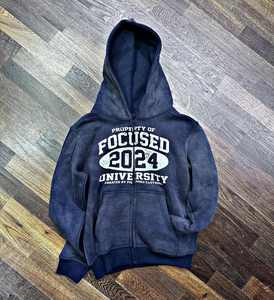 OEM personnalisé hommes vintage à capuche en éponge française surdimensionné lourd coton imprimé soleil délavé à l'acide sweat à capuche zippé - Product Image 2