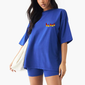 เสื้อยืดแขนสั้นเฮฟวีเวตสำหรับผู้หญิงเสื้อยืดระบายอากาศได้ดีพิมพ์โลโก้ DTF สำหรับ300GSM ทำจากผ้าฝ้าย100% - Product Image 1