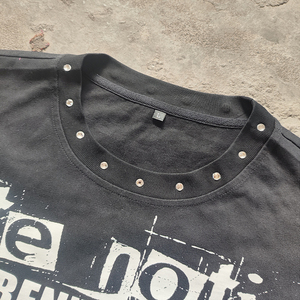 Custom Cotton T Shirt For <b>Men</b> Boxy <b>Cropped</b> Fit Double Layer Long Sleeve With Embroidery Patch And Rhinestone Applique Design - Product Image 2