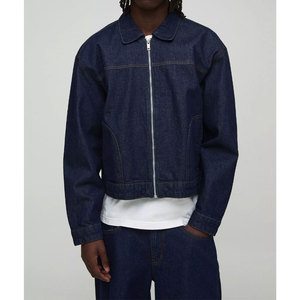 Veste en jean formelle élégante pour homme en gros, col montant, respirante, en toile, motif uni, logo personnalisé, 100% coton - Product Image 4