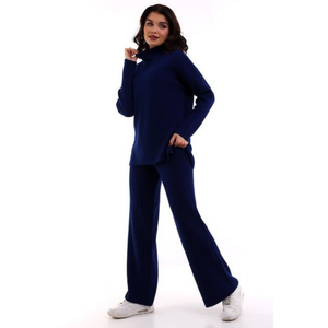 Women s Knitwear Two-Piece Tracksuit Set High Quality Plain <b>Turtleneck</b> <b>Oversized</b> <b>Sweater</b> and Trouser Set Soft Textured Knitwear - Product Image 4