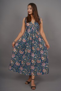 Women's Summer Wear Knee-Length Long Sleeve Vintage A-Line Floral Print Cotton <b>Dress</b> - Product Image 5