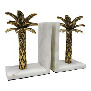 Bookend Handmade Aluminum metal Bookend With Marble Base Brass Antique Finished Palm <b>tree</b> Design Table Organizer - Product Image 1