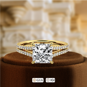 Bague de fiançailles en or jaune 14 carats avec diamant de laboratoire princesse de 1 carat certifié IGI, double pavé, pour un cadeau d'anniversaire - Product Image 2