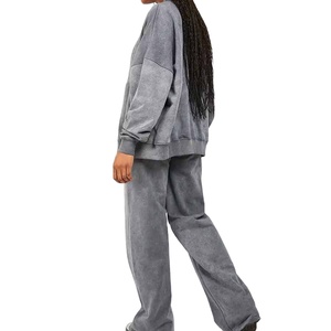 Chándal de invierno personalizado para mujer, pantalones holgados bordados desgastados con lavado ácido y conjunto de Sudadera con capucha con chándal acampanado 2026 - Product Image 6