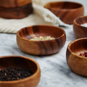 Cuencos de madera poco profundos ecológicos, juego de cuencos de madera decorativos seguros para alimentos para servir en la mesa de la cena - Product Image 5