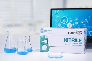 ถุงมือตรวจโรคแบบมีผิวสัมผัสแบบมีเท็กซ์เจอร์ ปราศจากแป้ง ผลิตจากไนไตรล์สีเขียว Bergamot ChemTough X2260GR สำหรับใช้ในห้องปฏิบัติการ ผ่านการทดสอบสำหรับการใช้งานกับสารเคมี - Product Image 2