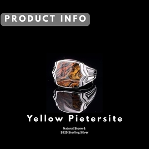 Bague Chevalier pour Homme en Argent Sterling 925 avec Pierre Naturelle Pietersite Jaune, Idéale pour Mariages, Fêtes ou Anniversaires - Product Image 2