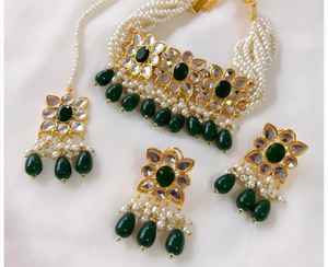 Conjunto de Joyería India con Collar de Pedrería Grande Chapado en Oro para Novia, Pedidos de una Sola Pieza, con Pedido Mínimo de 2 Unidades - Product Image 5