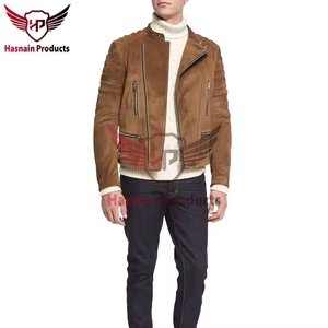 <b>Men</b> <b>Brown</b> <b>Leather</b> <b>Jacket</b> Premium Biker Style Casual Zip Up Winter Fashion Outerwear - Product Image 3