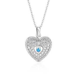 Jeulia Personalized <b>Heart</b> Photo <b>Locket</b> Necklace in Sterling Silver with Zircon Birthstone - Product Image 2