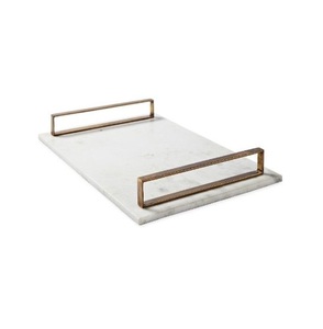 Plateau en marbre de forme ronde de design moderne plateau en marbre de couleur noire de grande qualité avec poignée en métal doré au prix le plus bas - Product Image 2
