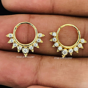 14K Solid <b>Gold</b> Bezel Set Natural Diamond Daith Clicker Fine Jewelry. - Product Image 1