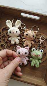 Punto hecho a mano Amigurumi ganchillo juguetes hilo ganchillo llavero gato ganchillo tejido animales juguete muñecas encantos Amigurumi llavero - Product Image 4