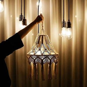 โคมไฟระย้าจากฝ้ายมาคราเม่ใหม่โคมไฟเพดานสไตล์โบฮีเมียนสำหรับห้องนั่งเล่นห้องโถงทำด้วยมือสายไฟอินเดีย - Product Image 2