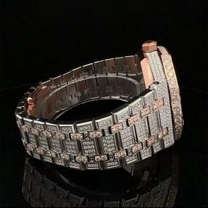 Montre de luxe en or rose glacé avec diamant Mossinate montre-bracelet Hip Hop en cristal CZ pour femme disponible à bas prix - Product Image 2