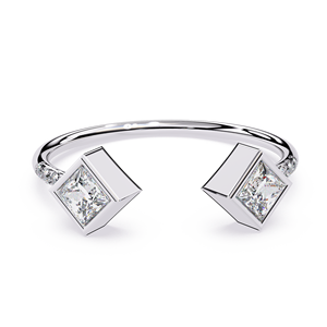 Ensemble de bague de fiançailles pour femme tendance en or 18 carats avec diamant naturel taille princesse, poids total des diamants de 0,42 carat, certifié IGI - Product Image 2