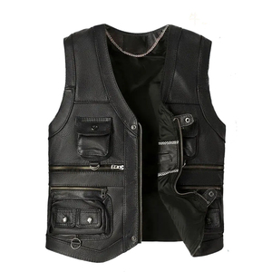 <b>Men</b> Genuine Leather <b>Vest</b> Turn-down Collar Single Breasted Casual Autumn Outerwear Solid Color Button Closure Regular Length - Product Image 2