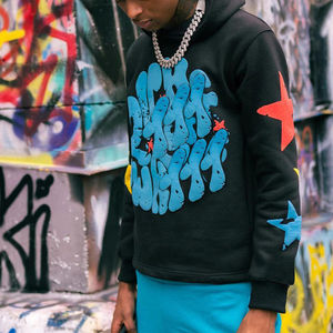 ชุดวอร์มทรงหลวมสำหรับผู้ชายเสื้อฮู้ดกีฬาแบบลำลองแนวสตรีทสูงกางเกงวอร์มทรงหลวมดีไซน์ตามสั่ง - Product Image 2